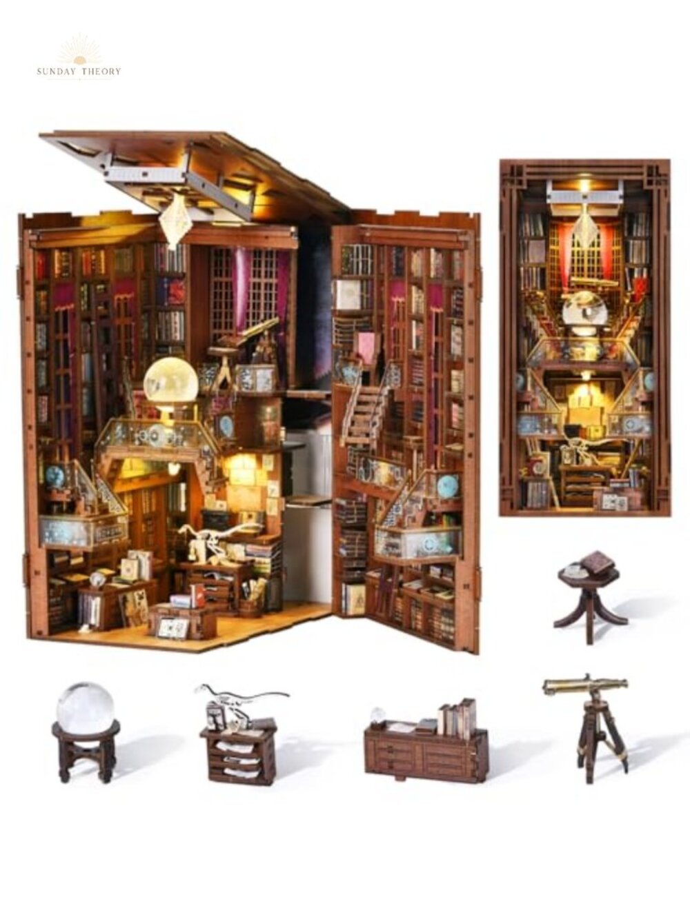 DIY 3D Wooden Puzzle Book Nook Kit - Beyond Library Bookshelf Insert with LED